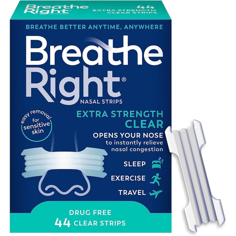 Breathe Right Extra Strength Clear Nasal Strips, Reduces Nasal Snoring, 44 count
